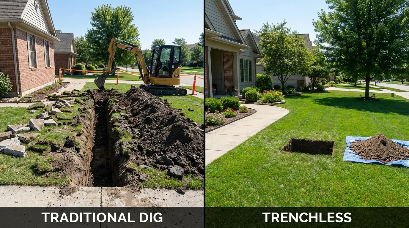 Trenchless sewer repair with minimal yard damage versus traditional excavation in Smithsburg, MD